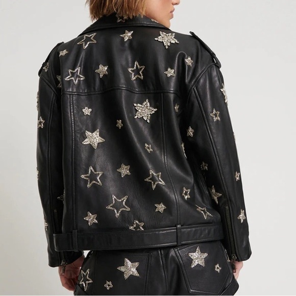 NWT Free People One Teaspoon Black Leather Hand-Embellished Moto Jacket … - Picture 6 of 6